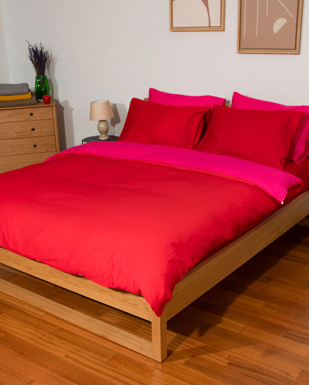 Reversible Percale Duvet Cover - Fuchsia & Red - Image 4