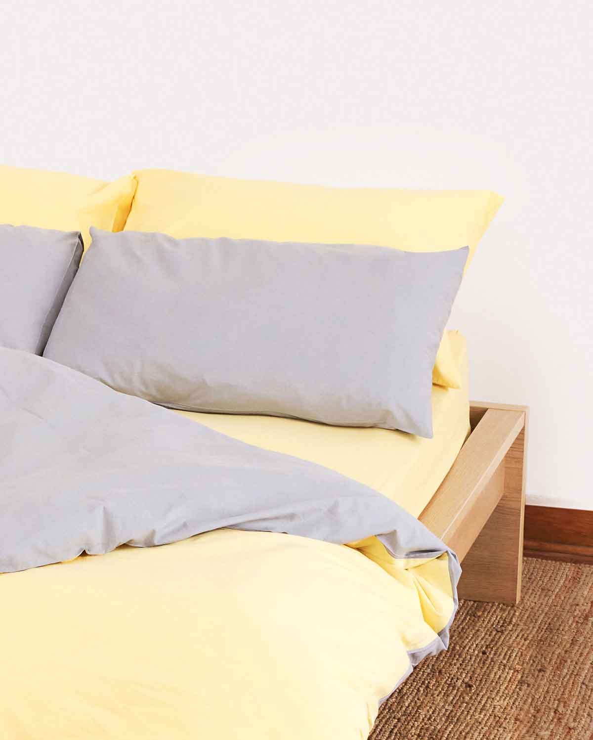Reversible Percale Duvet Cover - Yellow & Dove Grey - Image 3