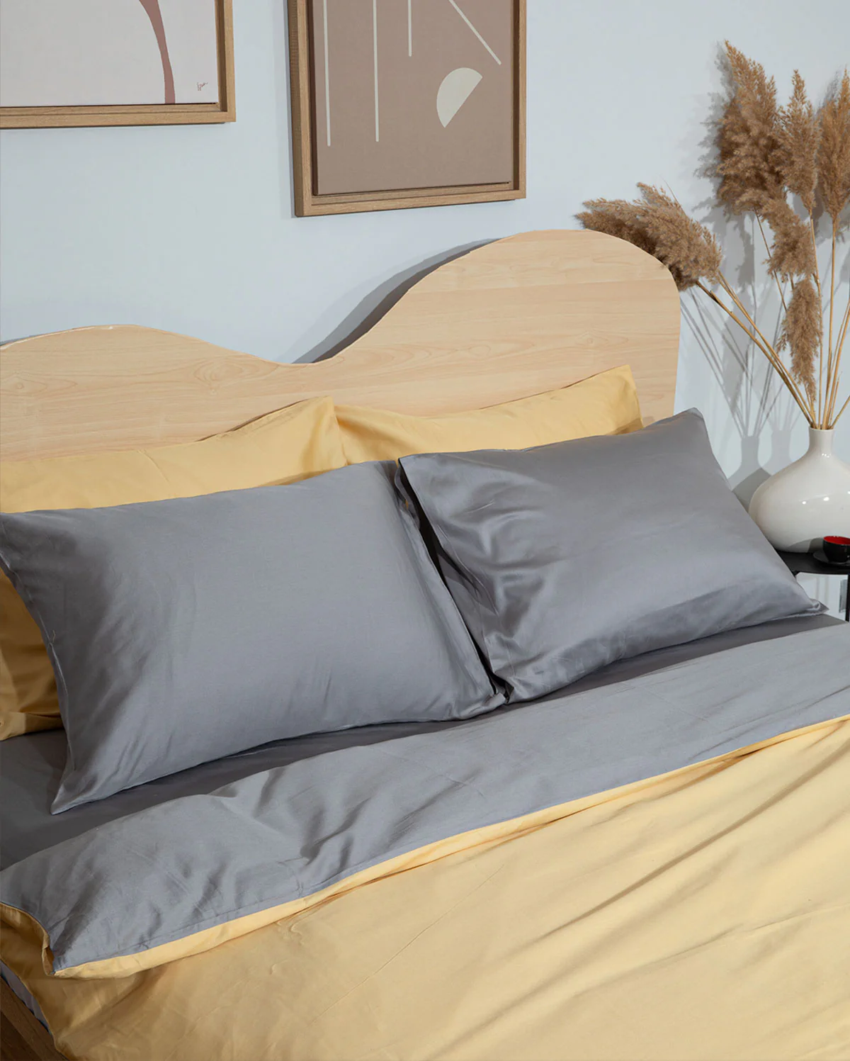 Reversible Sateen Duvet Cover - Gold & Dove Grey - Image 4