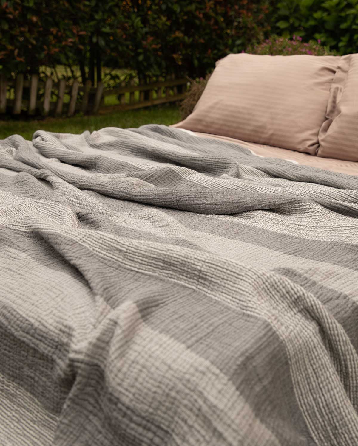 Mollis Muslin Cotton Blanket - White Striped - Image 6