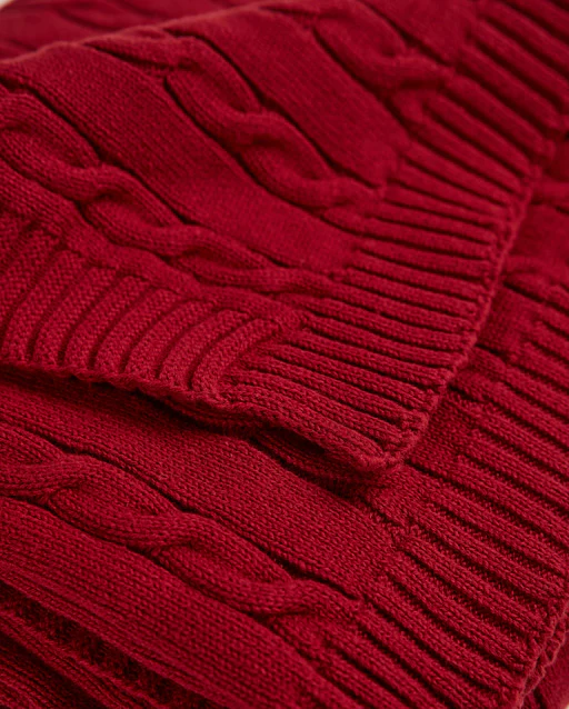 Braid Cable Knitted 100% Cotton Blanket - Burgundy - Image 7