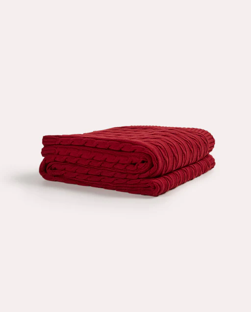 Braid Cable Knitted 100% Cotton Blanket - Burgundy - Image 8