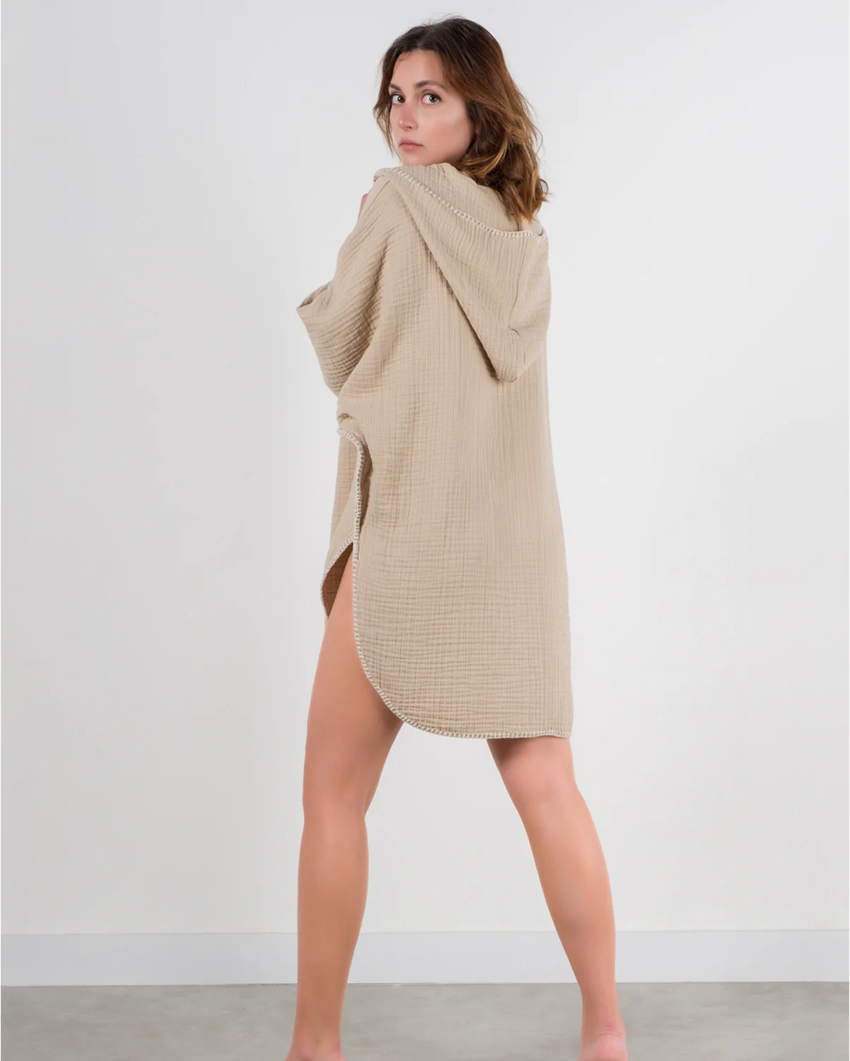 Cocoon Cotton Poncho-Beige - Image 7
