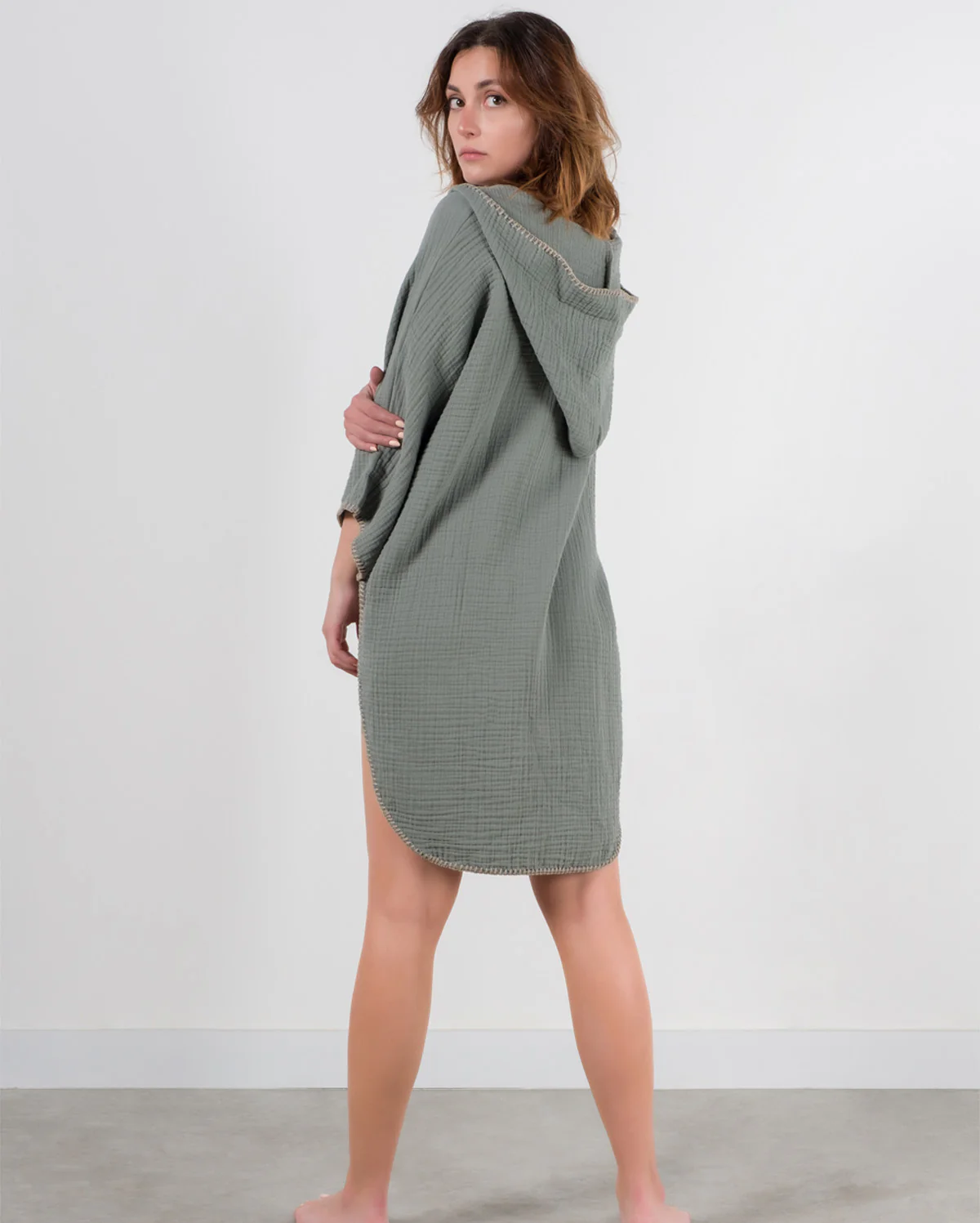 Cocoon Cotton Poncho-Green - Image 6