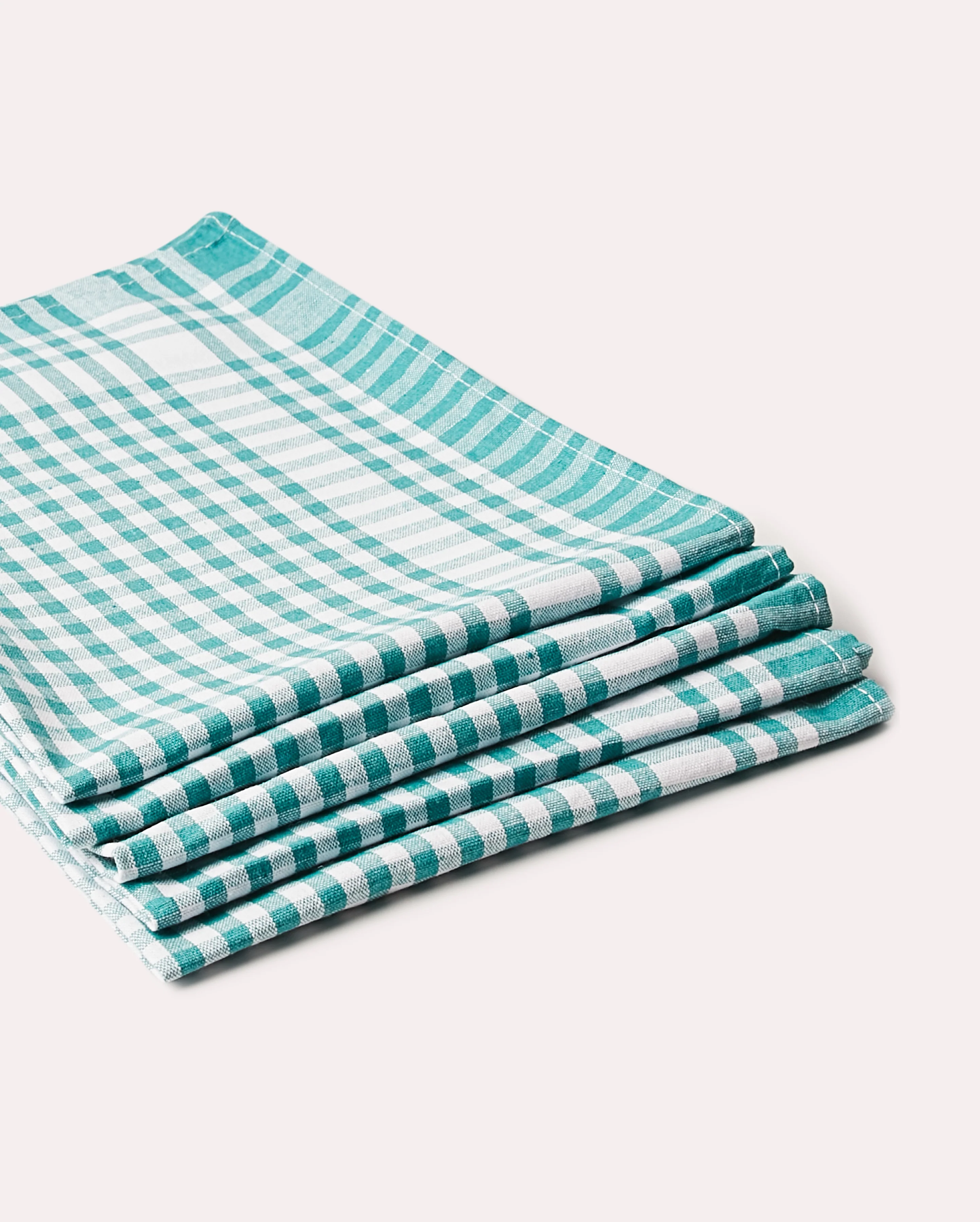 Checked Cotton Tea Towel (5 pieces) - Green - Image 3