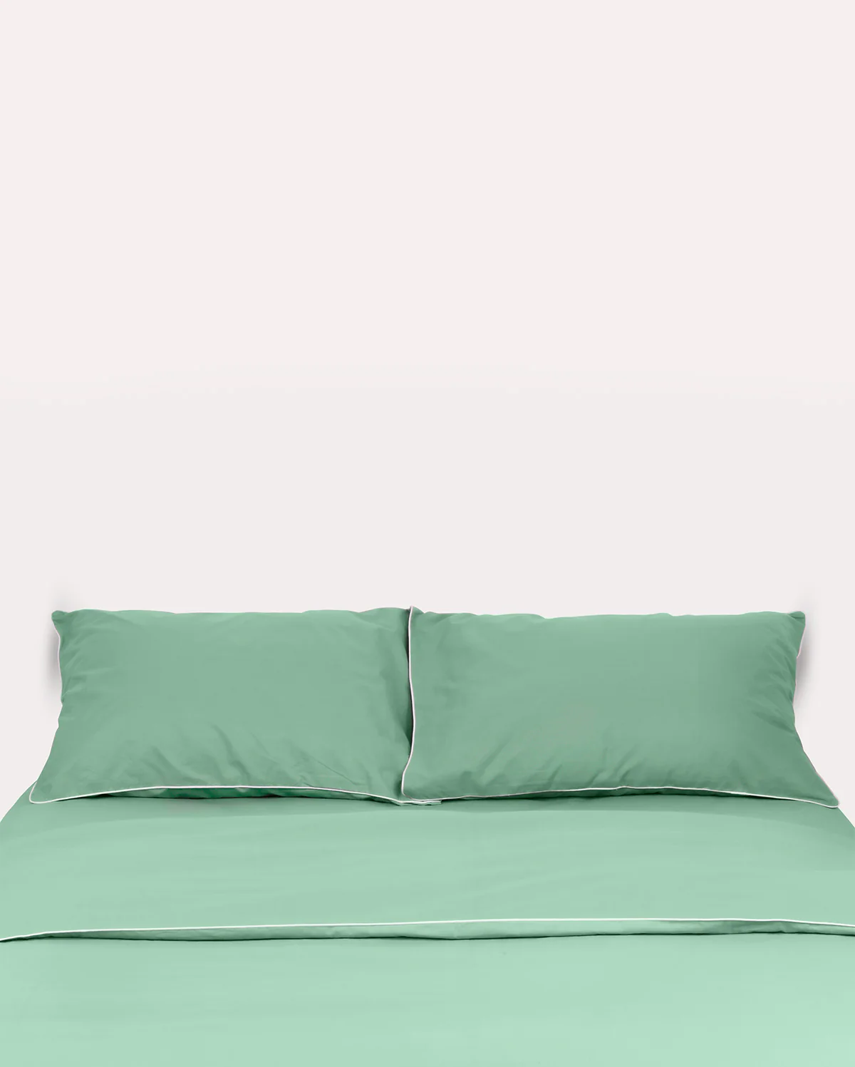 Classic Percale - Duvet Cover Set - Jade Green with White Piped Edge - Image 2