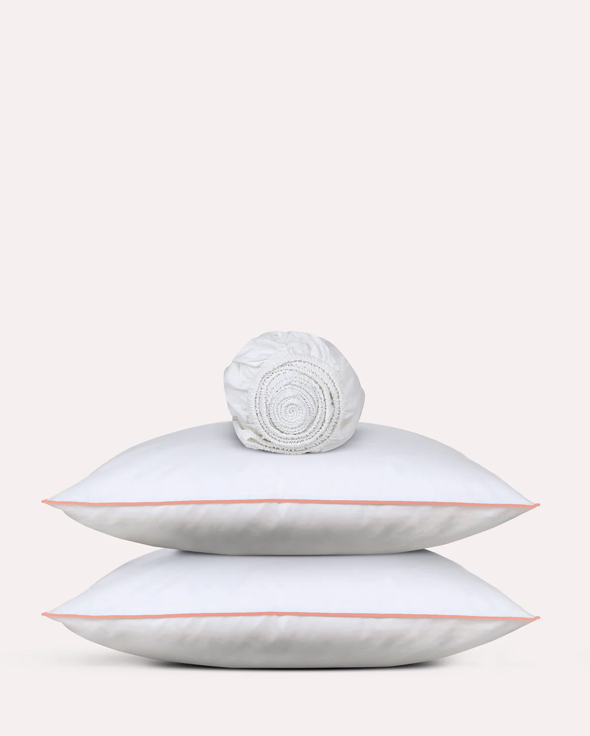 Classic Percale - Fitted Sheet Set- White with Peach Piped Edge - Image 2