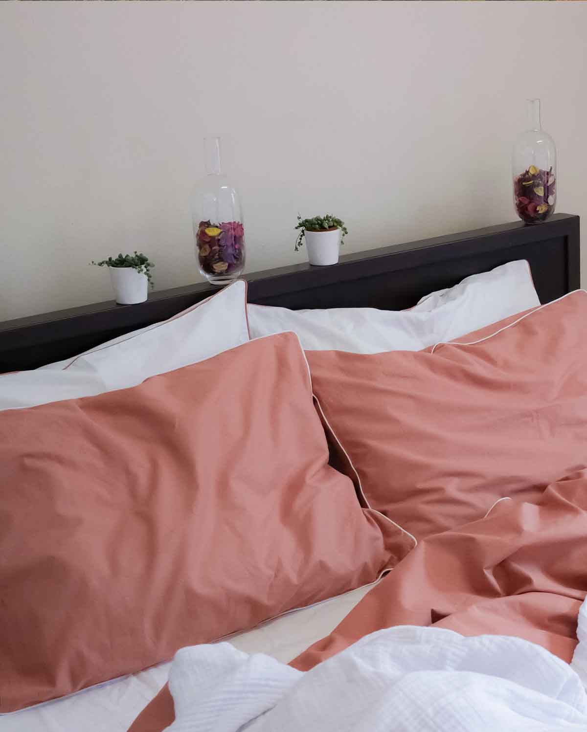 Classic Percale Pillowcase 2pcs- Peach with White Pipe Edge - Image 4