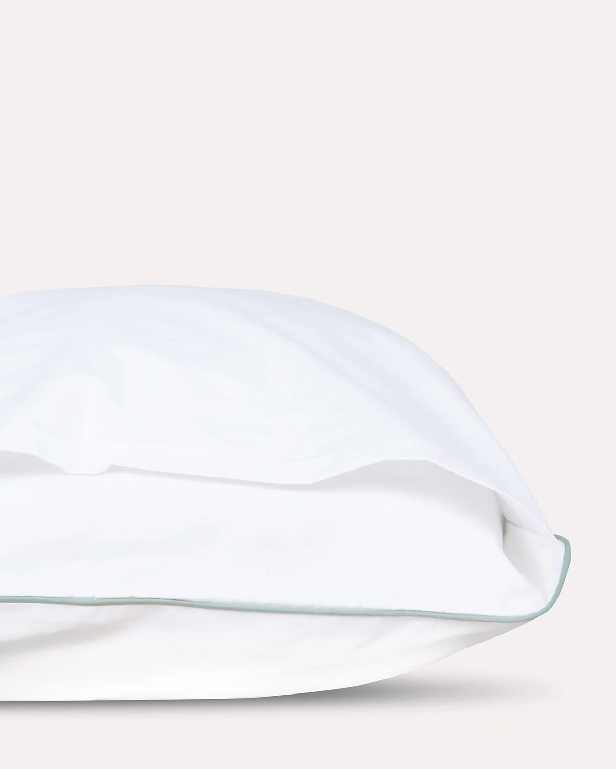 Classic Percale Pillowcase 2pcs- White with Jade Green Pipe Edge - Image 3