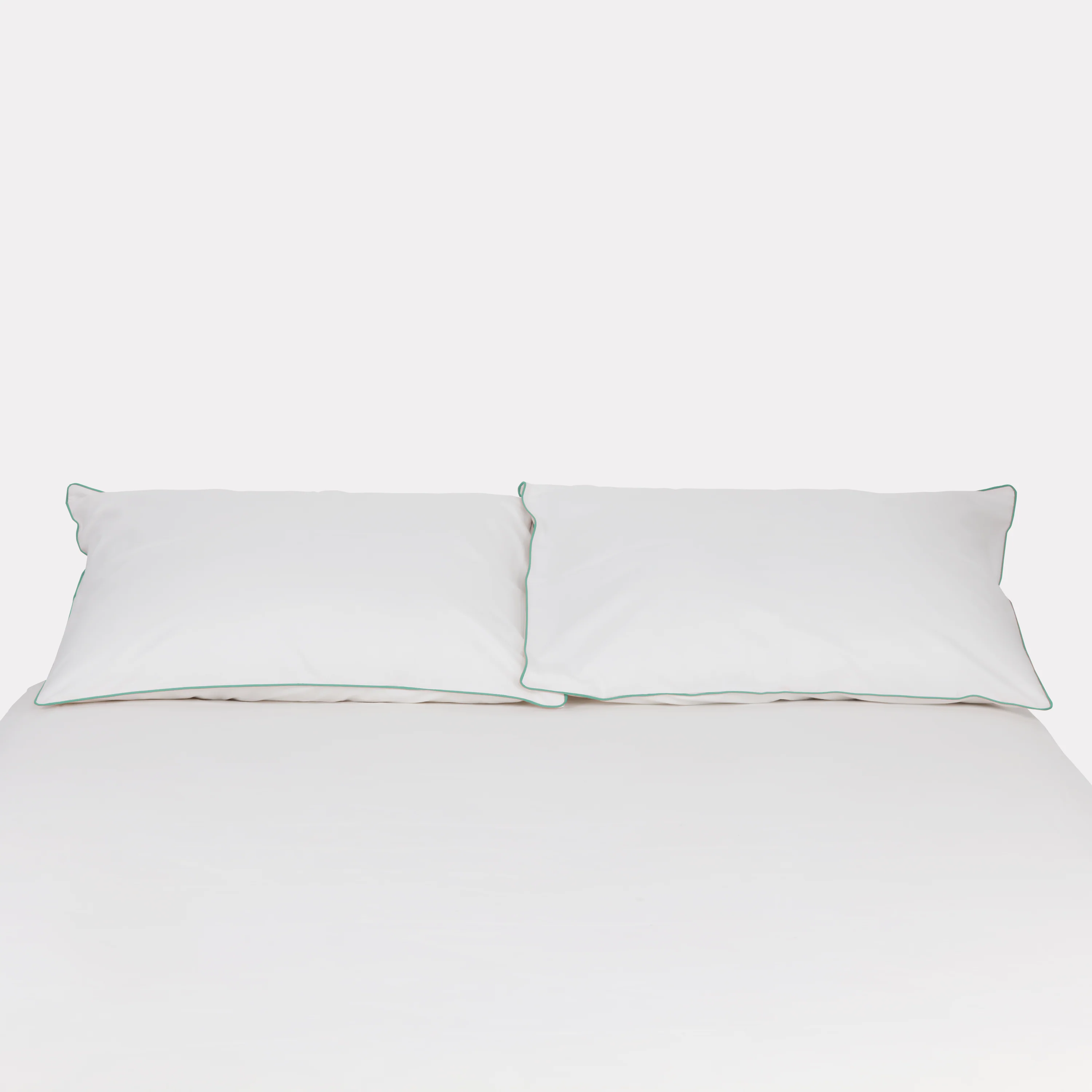 Classic Percale Pillowcase 2pcs- White with Jade Green Pipe Edge - Image 5