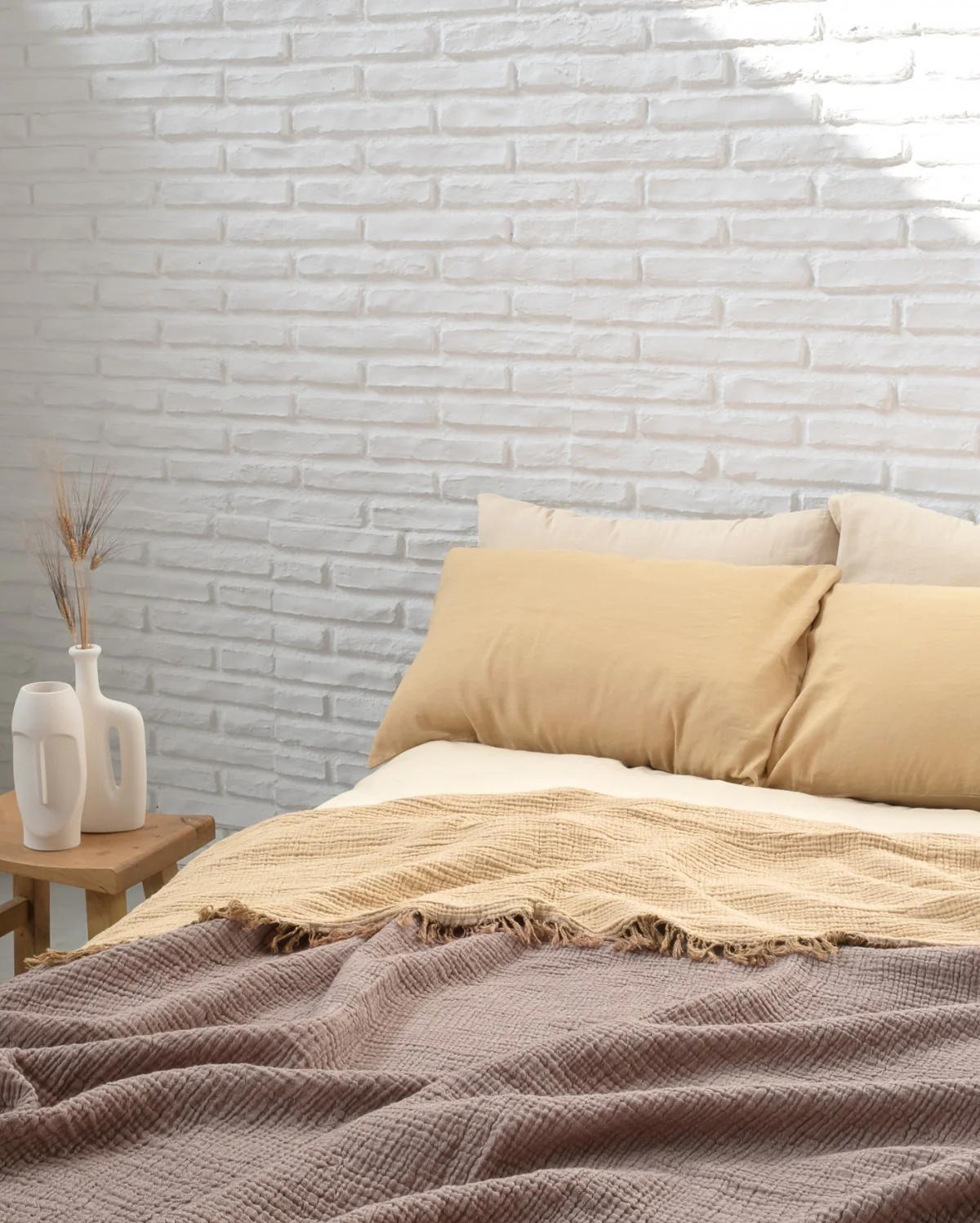 Cocoon Muslin Cotton Blanket- Bison & Oak Buff - Image 3