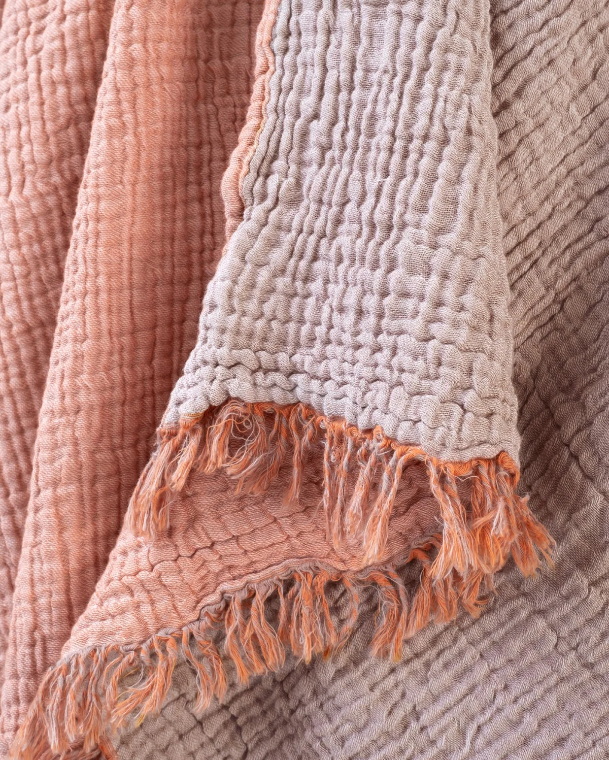 Cocoon Muslin Cotton Throw - Apricot & Ginger Snap - Image 3