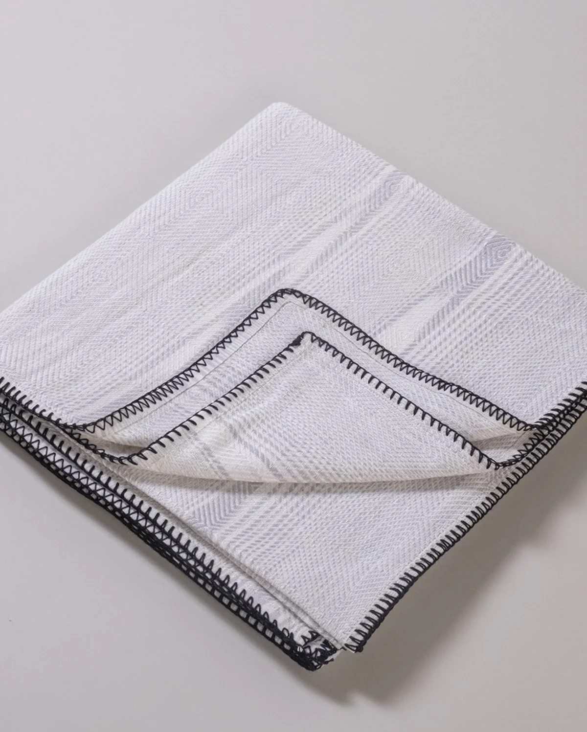 Cotton Crystal Throw - White with Black Stitch