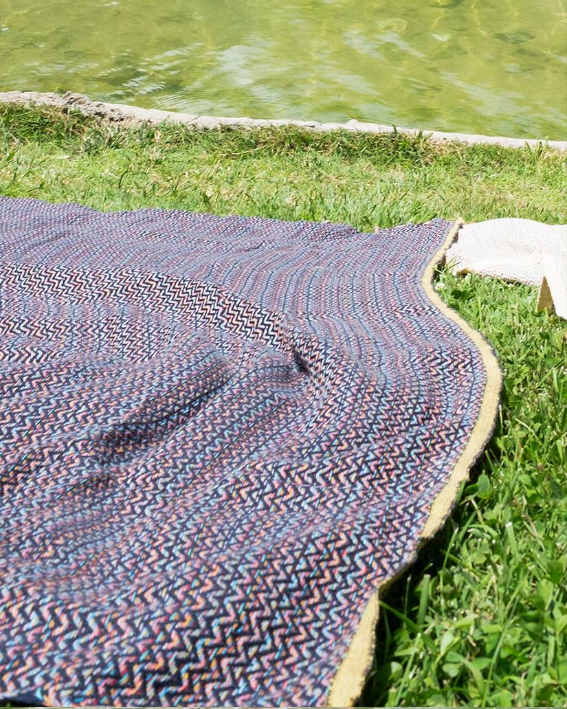 Cotton Meander Peshtemal Towel - Navy Blue - Image 6