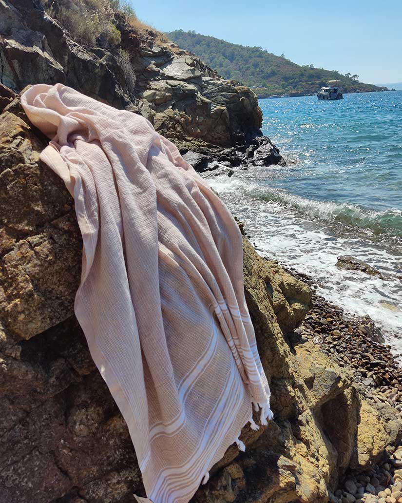 Recycled Cotton Peshtemal Towel - Beige - Image 5