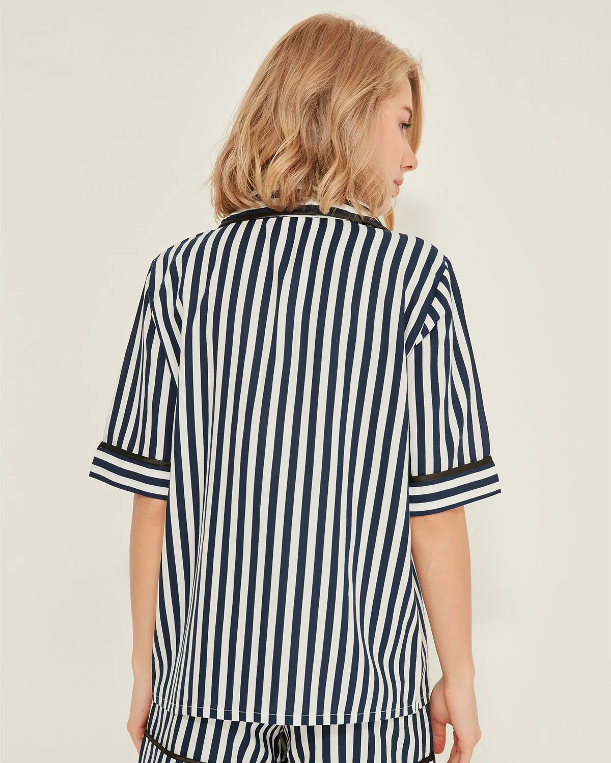 Cotton Woven Pyjama Set - Navy Blue - Image 3