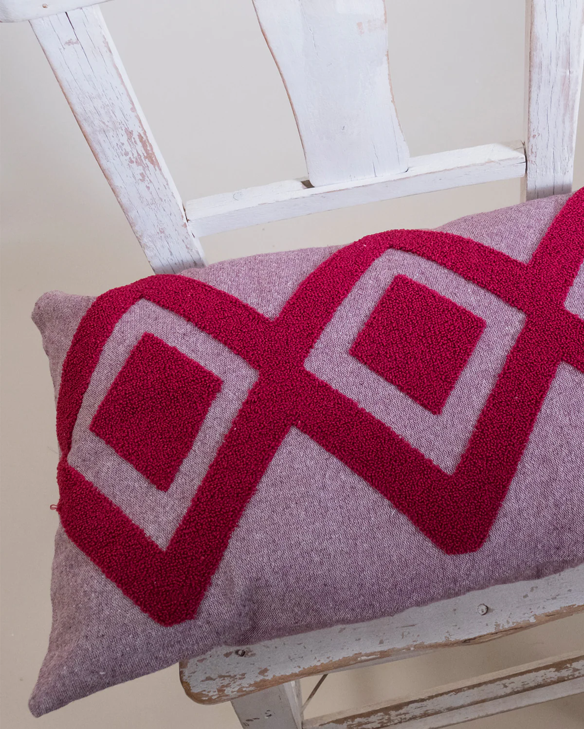 Embroidered Cushion Cover - Damson & Grey - Image 5