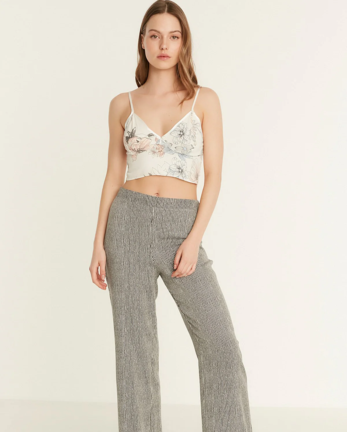 Flower Printed Pyjama Set with Dressing Gown - Ecru - Image 6