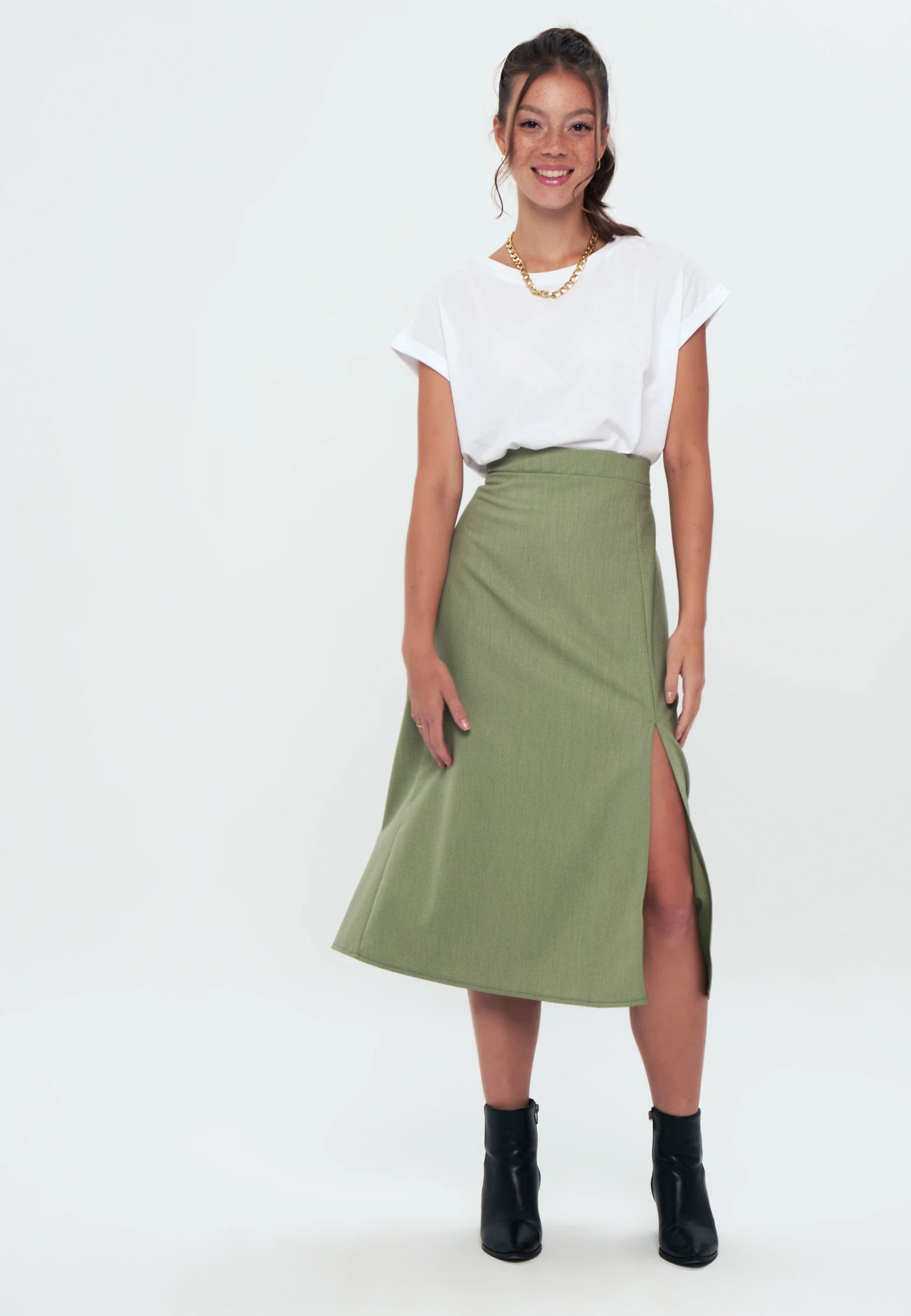 Front Slit Midi Skirt - Green - Image 2
