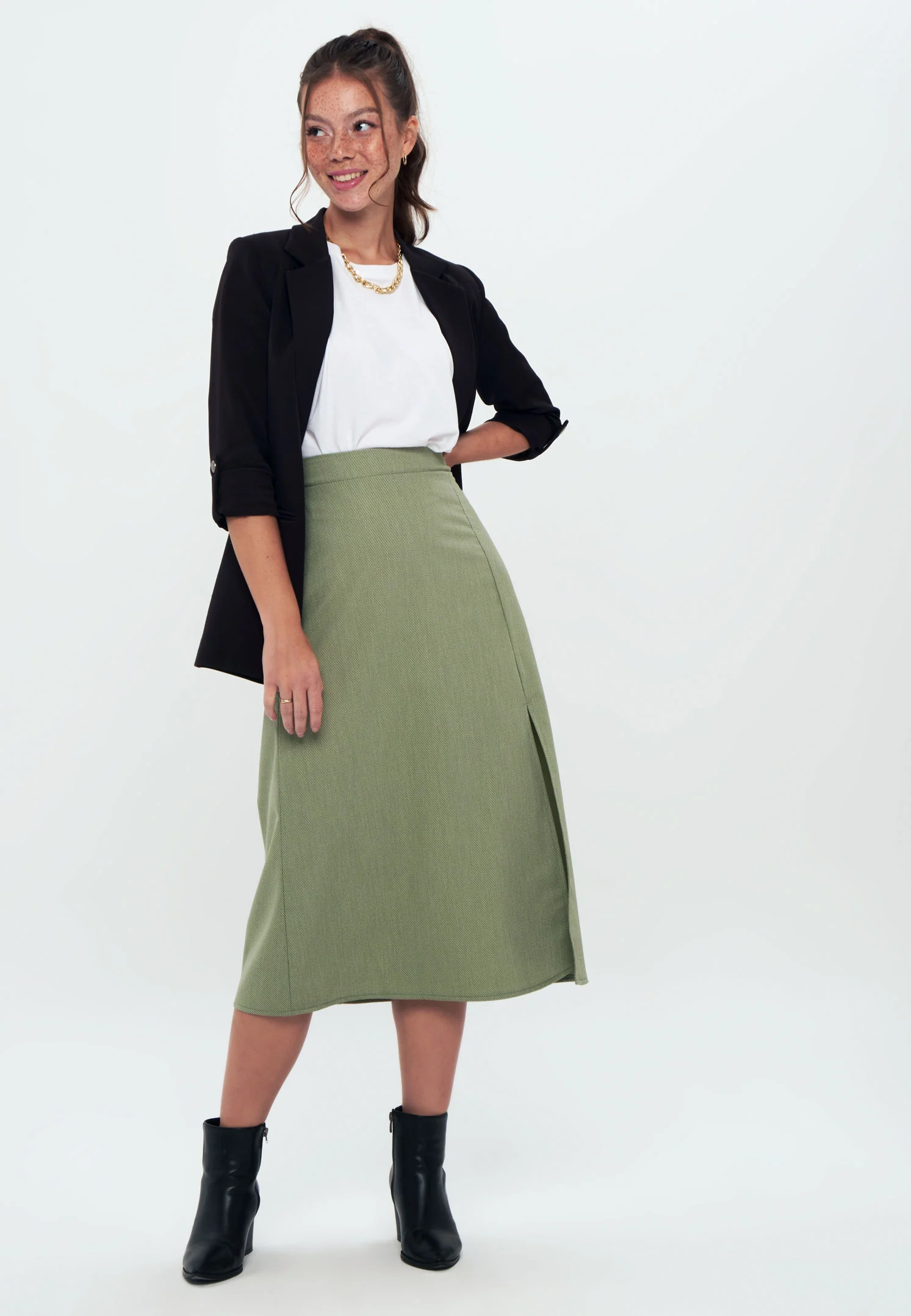 Front Slit Midi Skirt - Green - Image 5