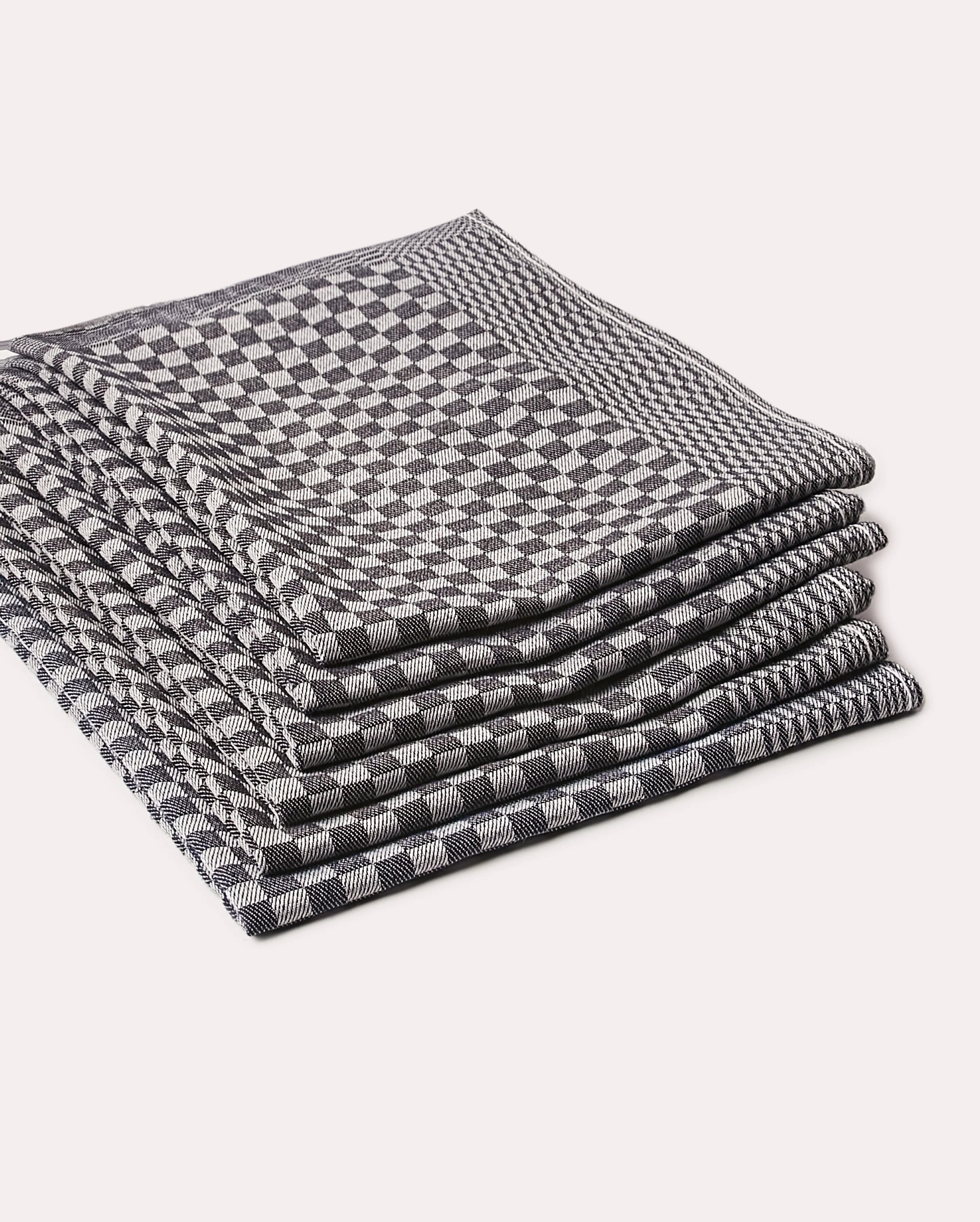 Gingham Cotton Tea Towel (6 pieces) - Black - Image 2