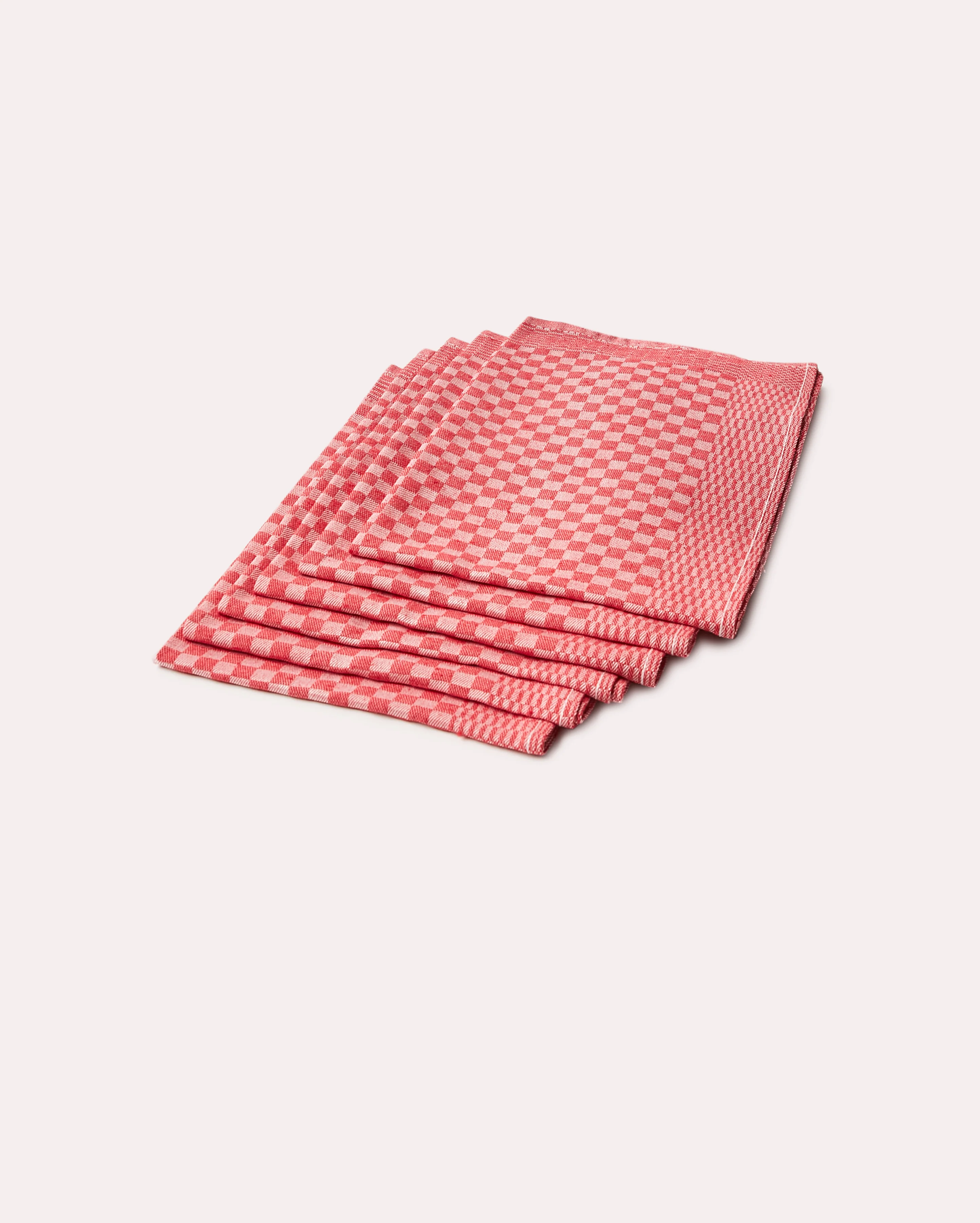 Gingham Cotton Tea Towel (6 pieces) - Red - Image 4