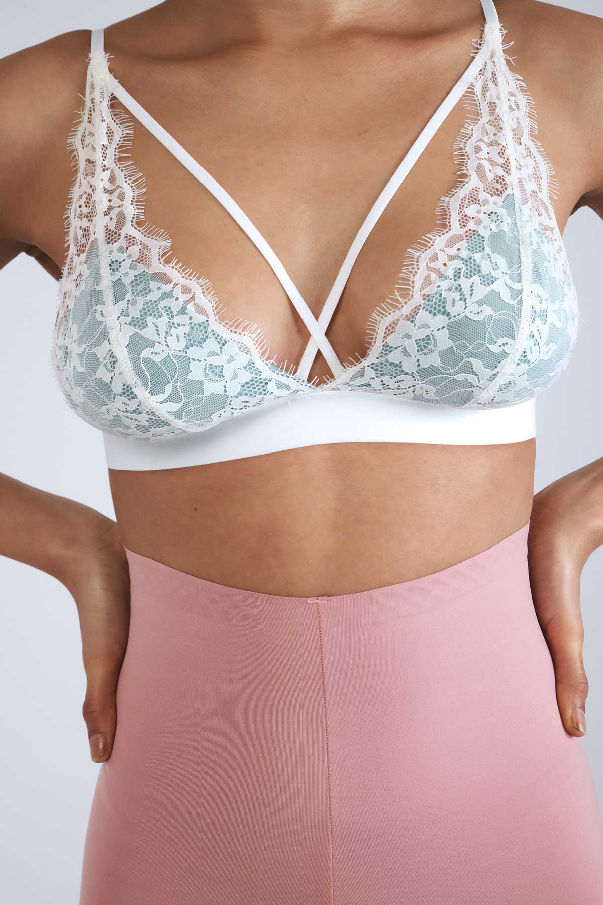 Herita Cross Strap Lined Triangle Lace Bra Ecru turquoise - Image 2