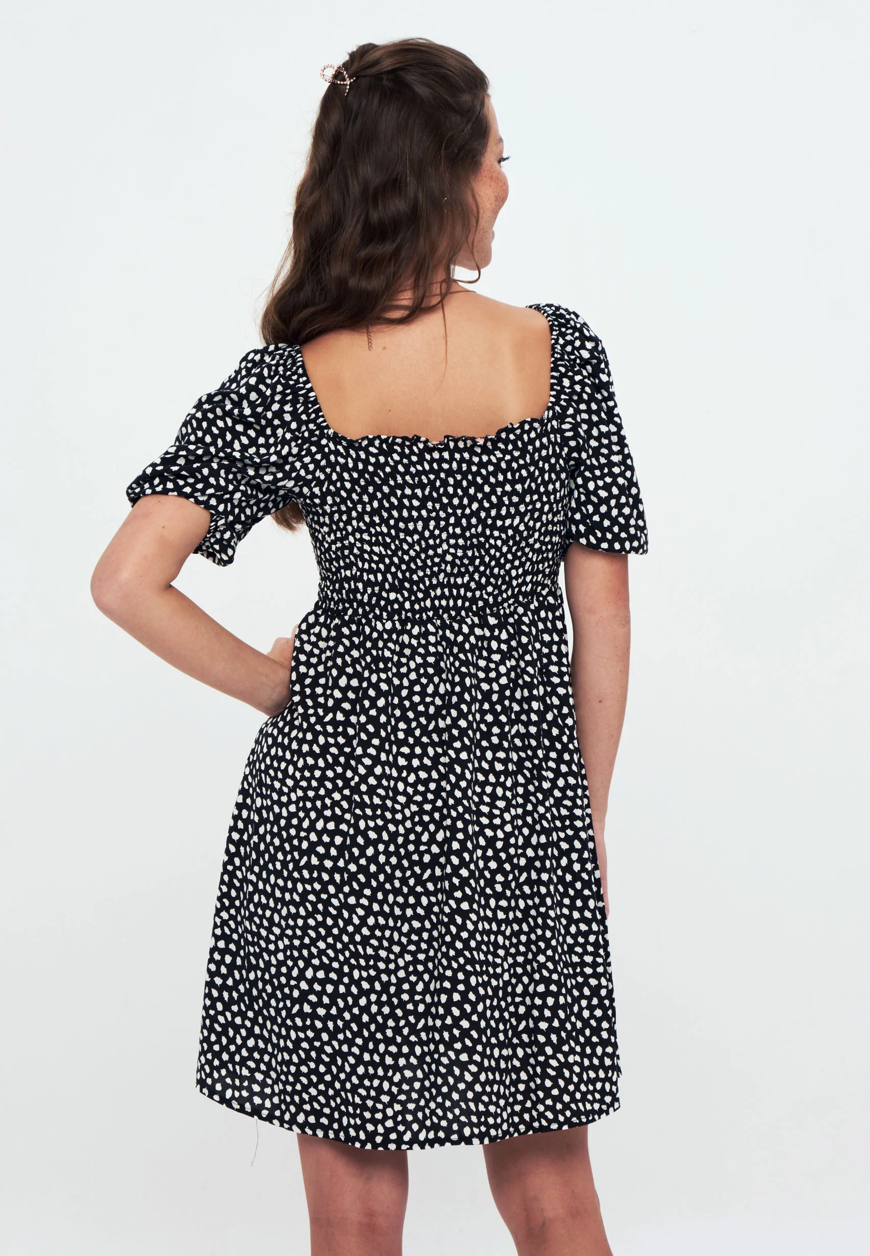 Herita Printed Smock Dress black white spot - Image 2