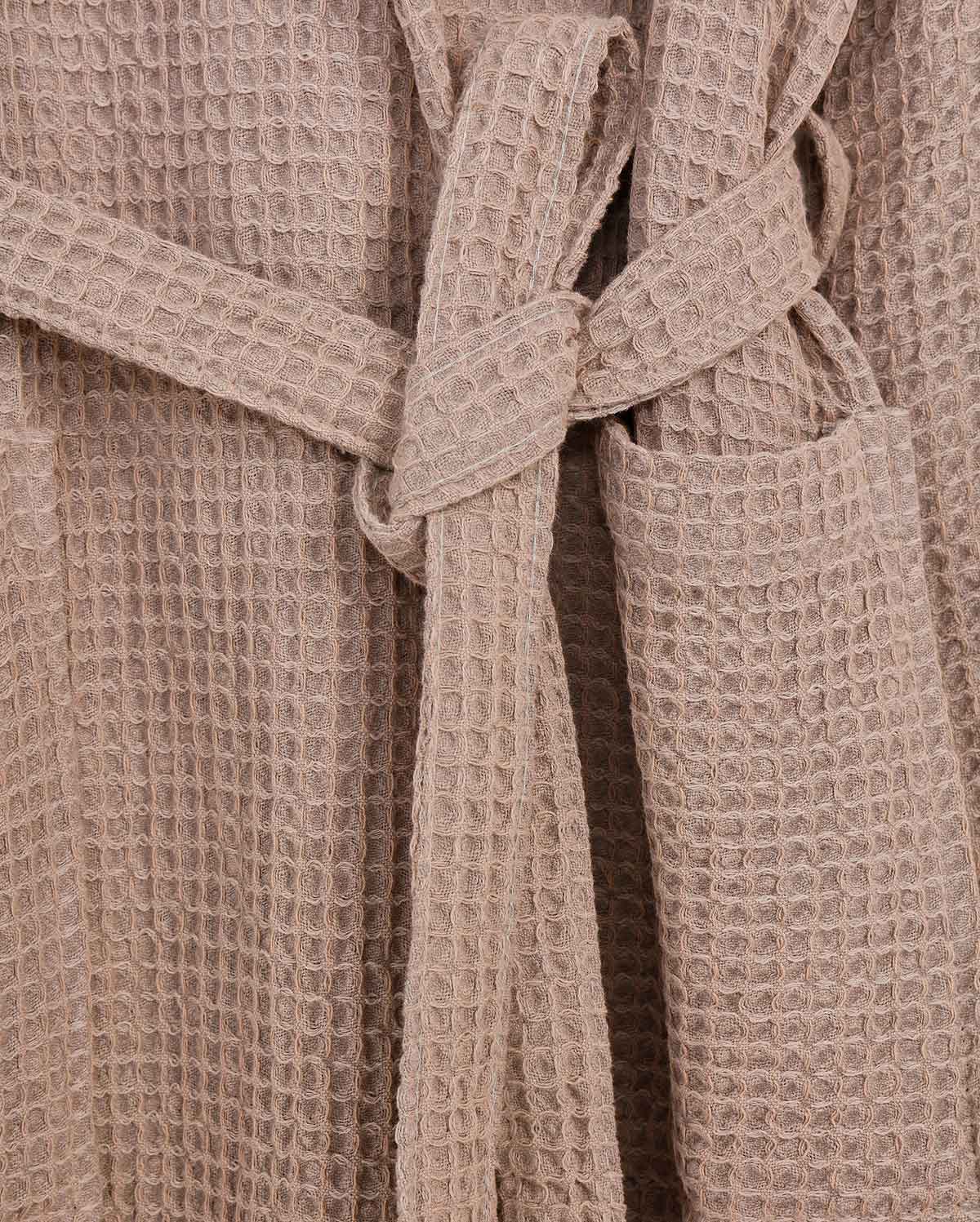 Hooded Washed Waffle Cotton Bathrobe - Beige - Image 3
