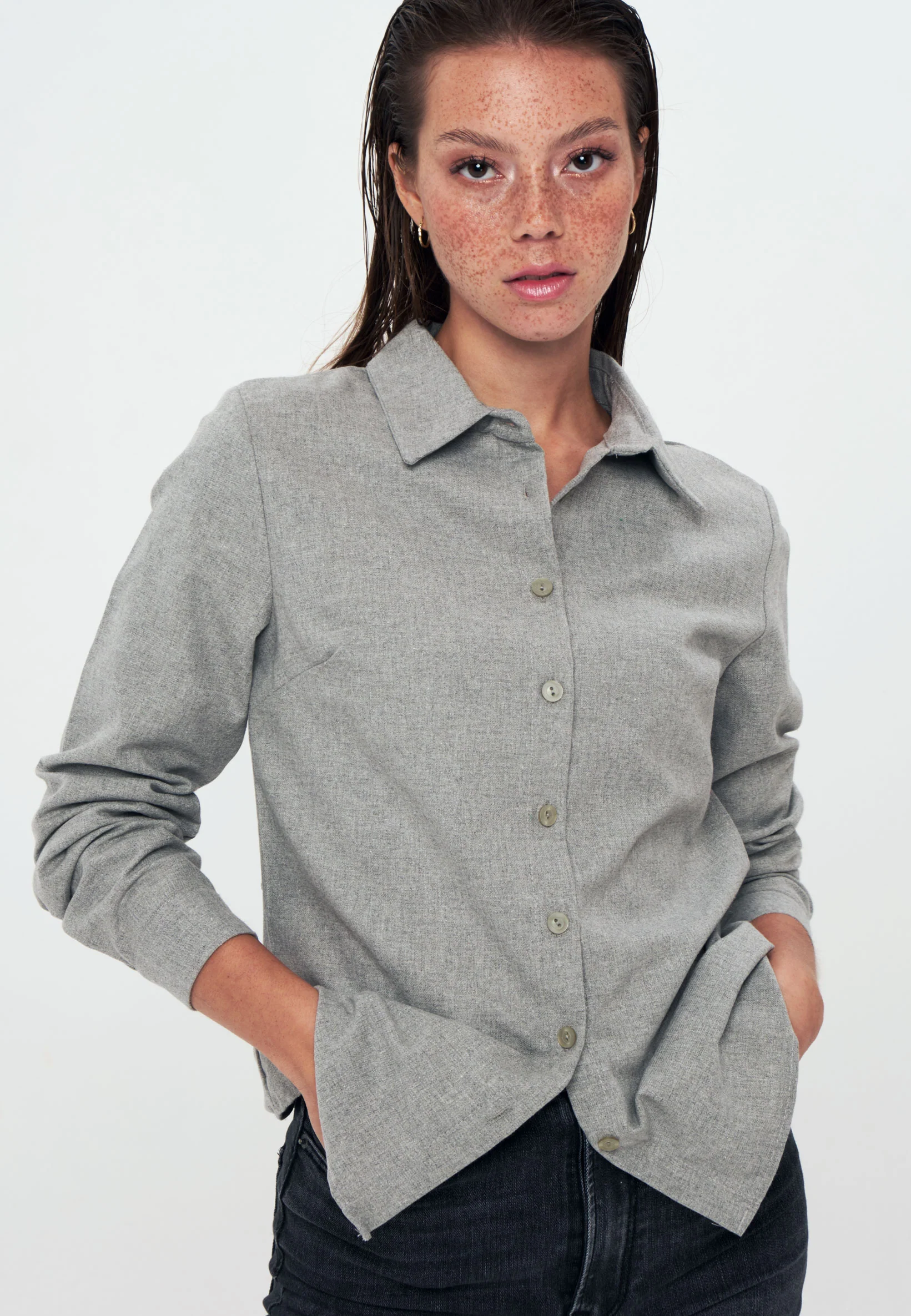Linen - Long Sleeve Shirt - Grey - Image 4