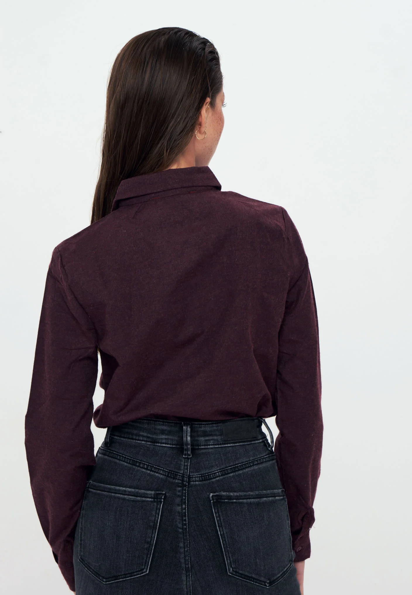Linen - Long Sleeve Shirt - Maroon - Image 3