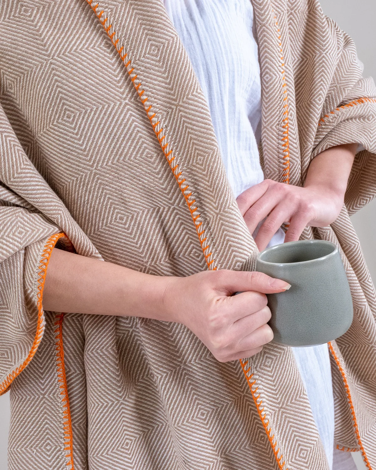 Cotton Stitched Throw - Beige - Image 2