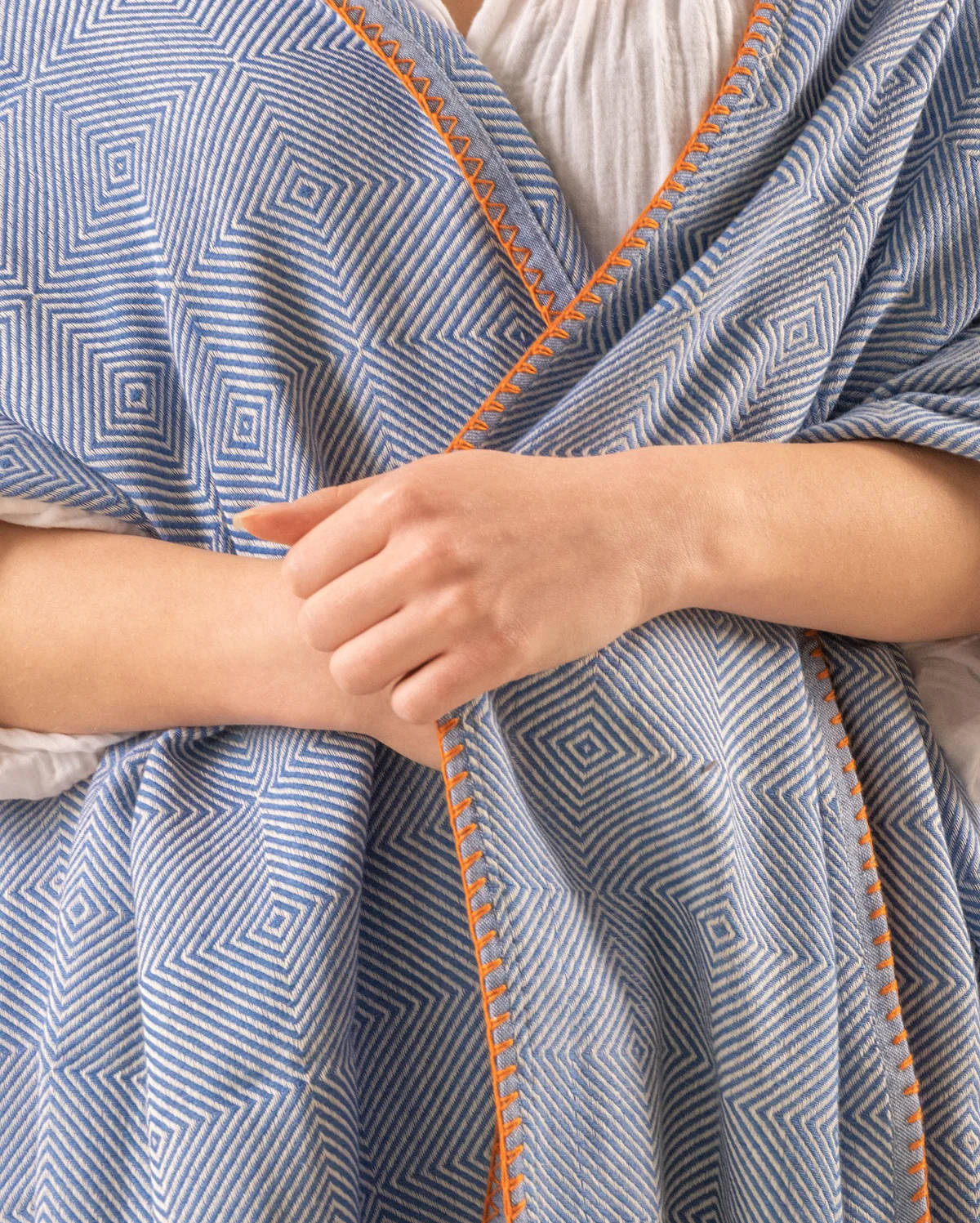 Cotton Stiched Throw - Blue - Image 2