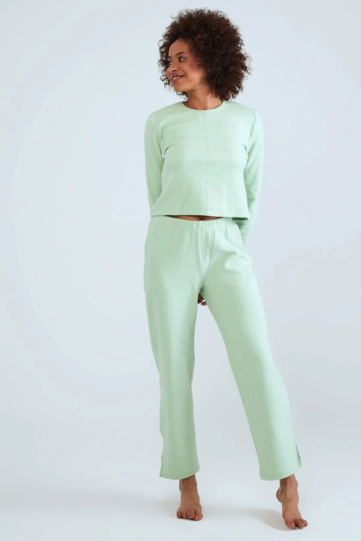 Long Sleeve Crew Neck - Pyjama Set - Mint - Image 3