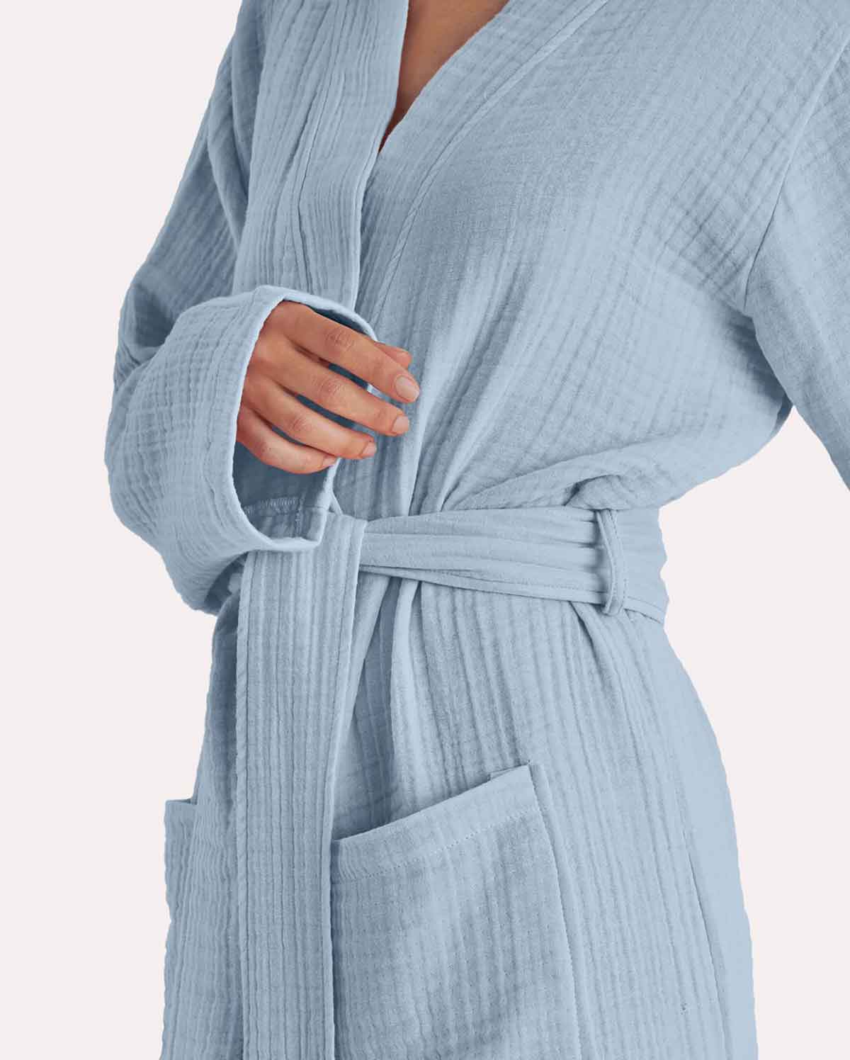 Muslin Cotton Bathrobe - Lavender Blue - Image 4
