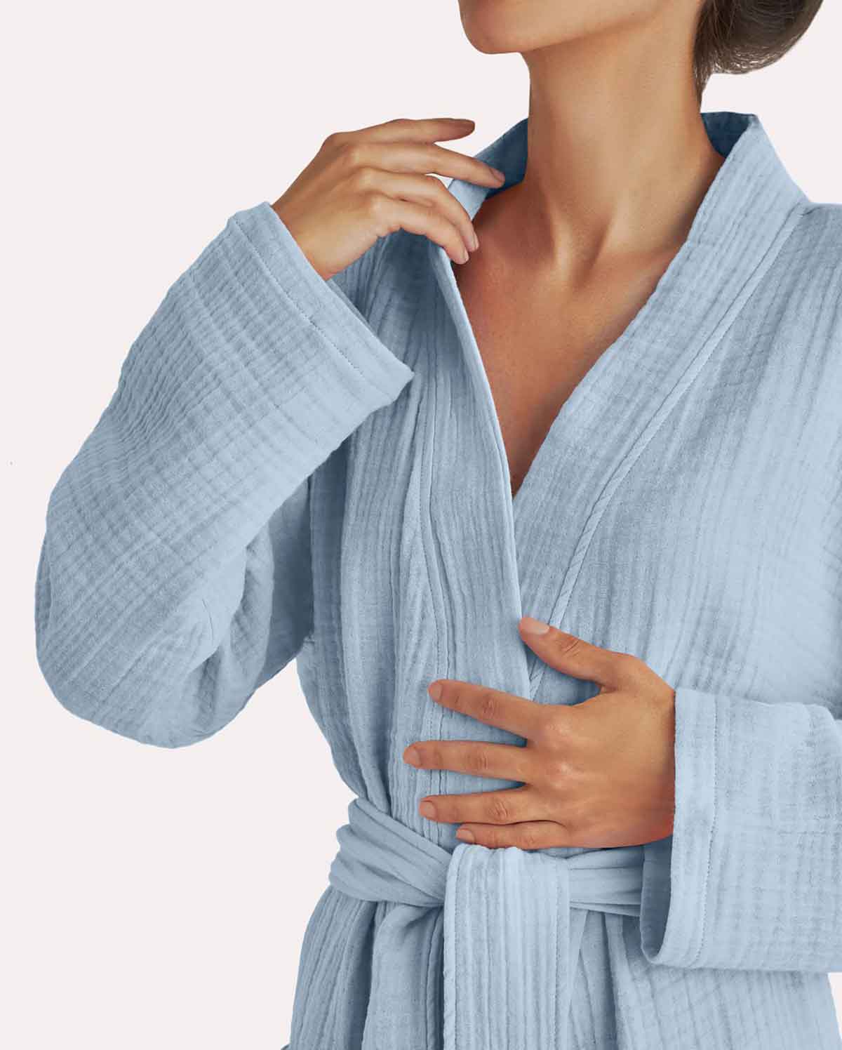 Muslin Cotton Bathrobe - Lavender Blue - Image 5