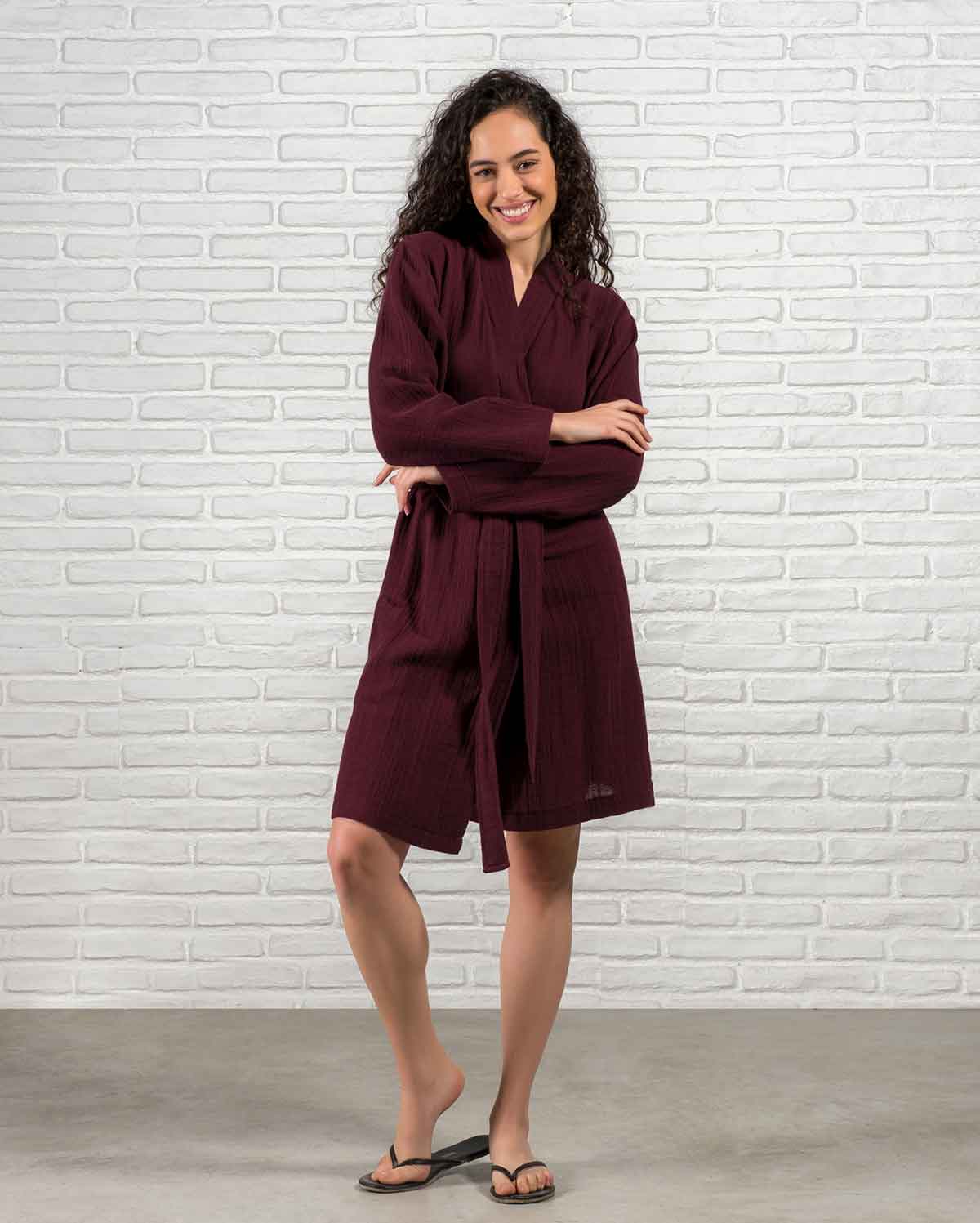 Muslin Cotton Bathrobe - Mulberry - Image 5