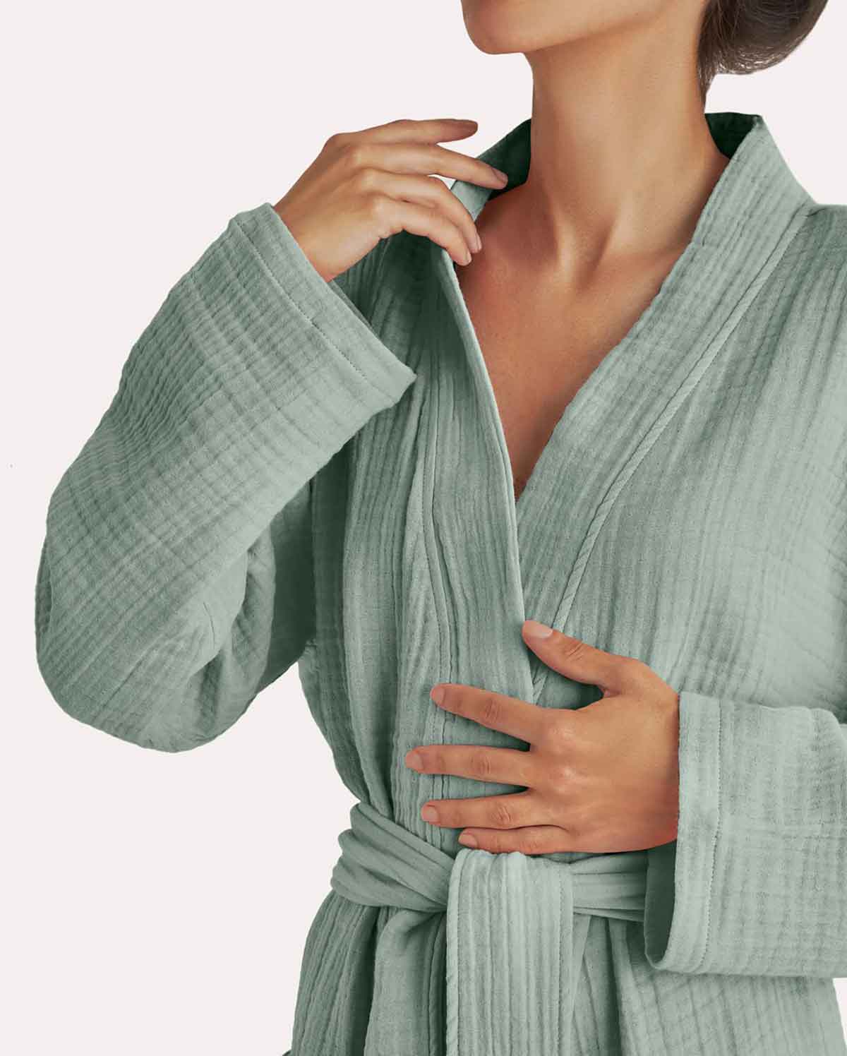 Muslin Cotton Bathrobe - Sage Green - Image 4