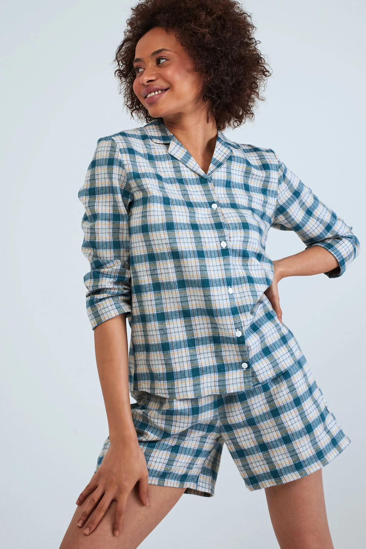 Partterned Shirt Long Sleeve Pyjama Set - Green - Image 3