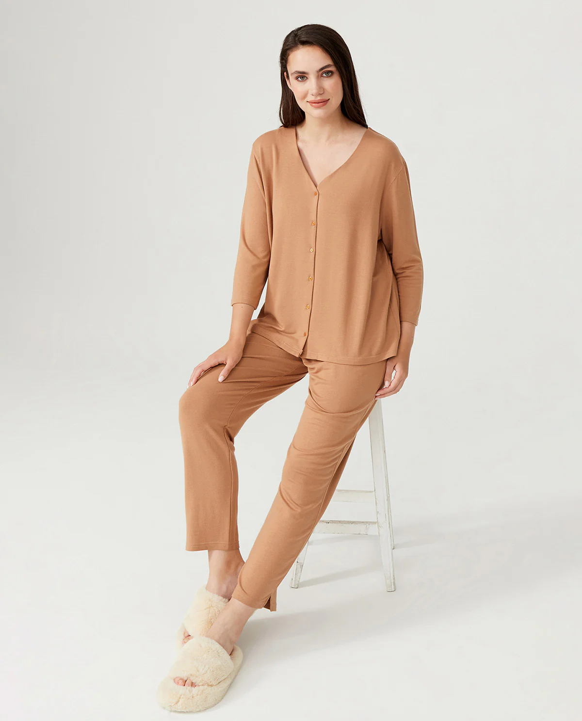 Plus Size Loungewear Set - Light Brown - Image 2