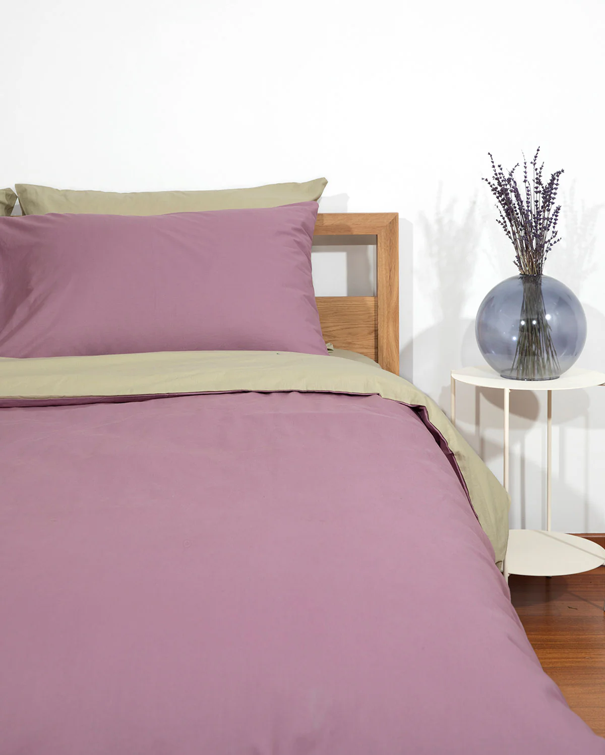 Reversible Percale Duvet Cover- Sage Green & Lilac - Image 2