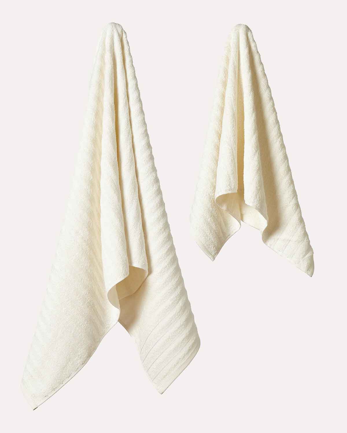 Ribbed Soft Cotton Towel Set - Cream (2 Towels) - Image 7