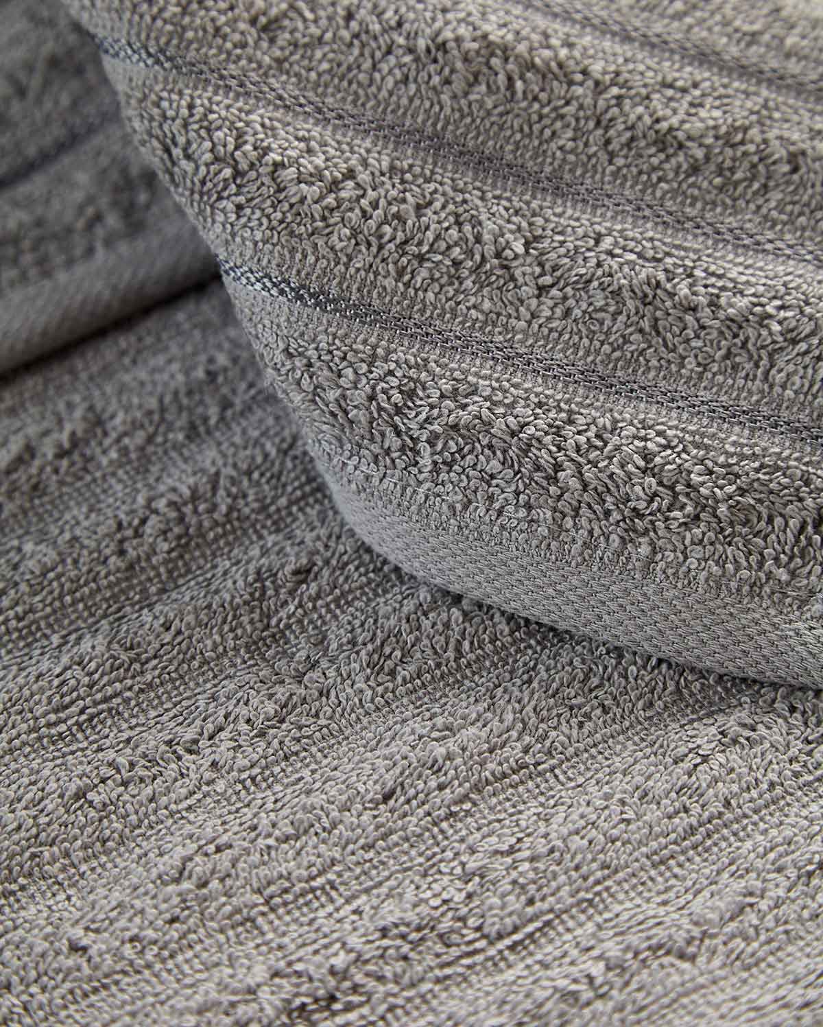 Cotton Ribbed Towel Set - Dark Grey (2 Towels) - Image 5
