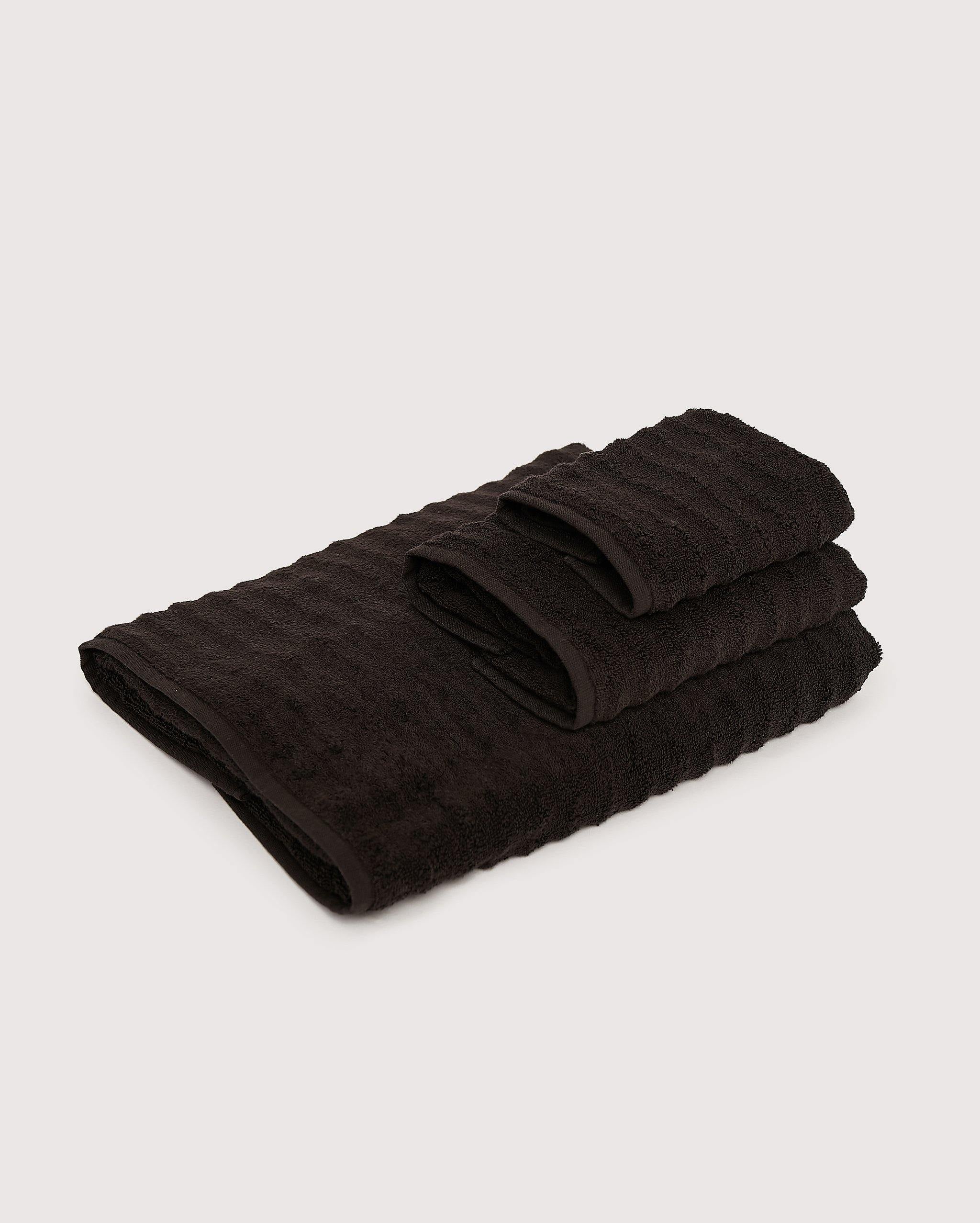 Ribbed Soft Cotton Towel Set - Black (3 Towels)