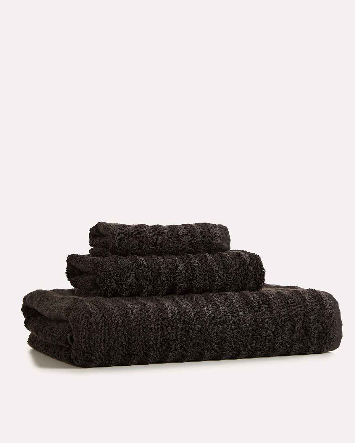 Ribbed Soft Cotton Towel Set - Black (3 Towels) - Image 2