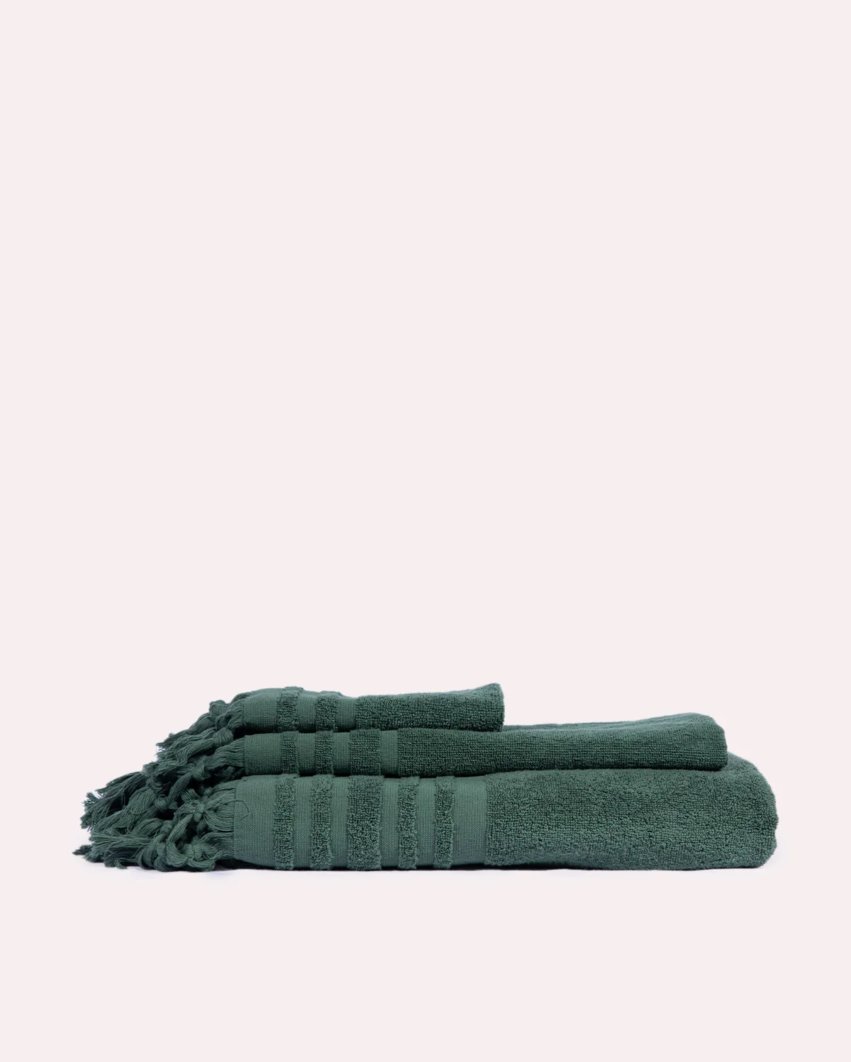 Ribbed Soft Cotton Towel Set - Green (3 Towels) - Image 2