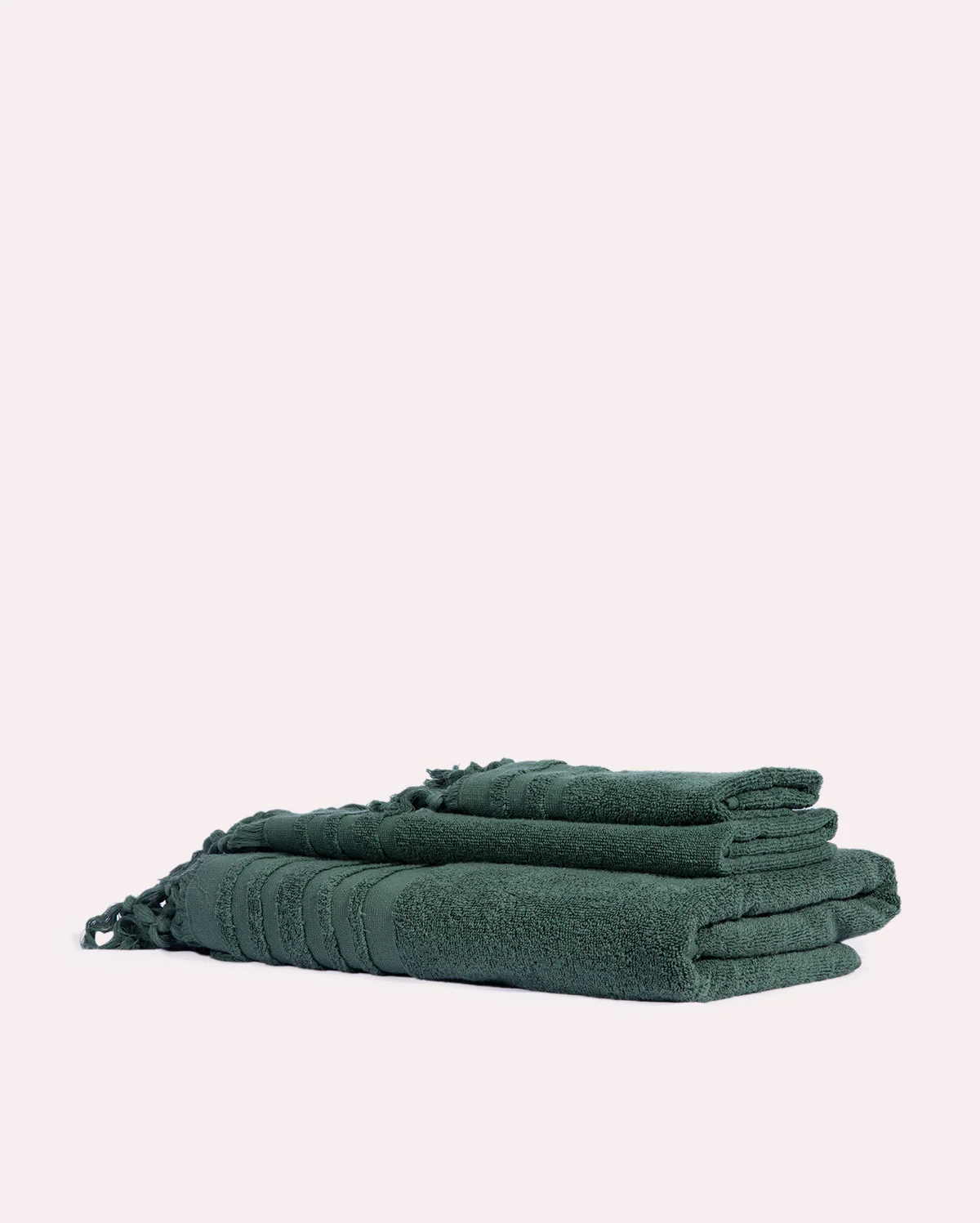 Ribbed Soft Cotton Towel Set - Green (3 Towels) - Image 3