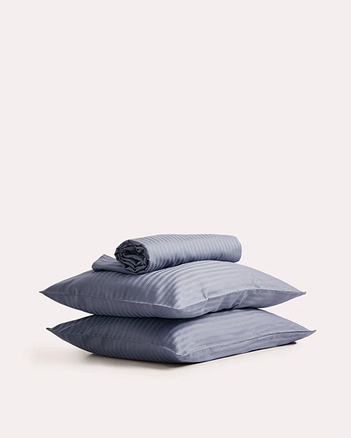 Sateen Stripe Flat Sheet Set - Dark Grey