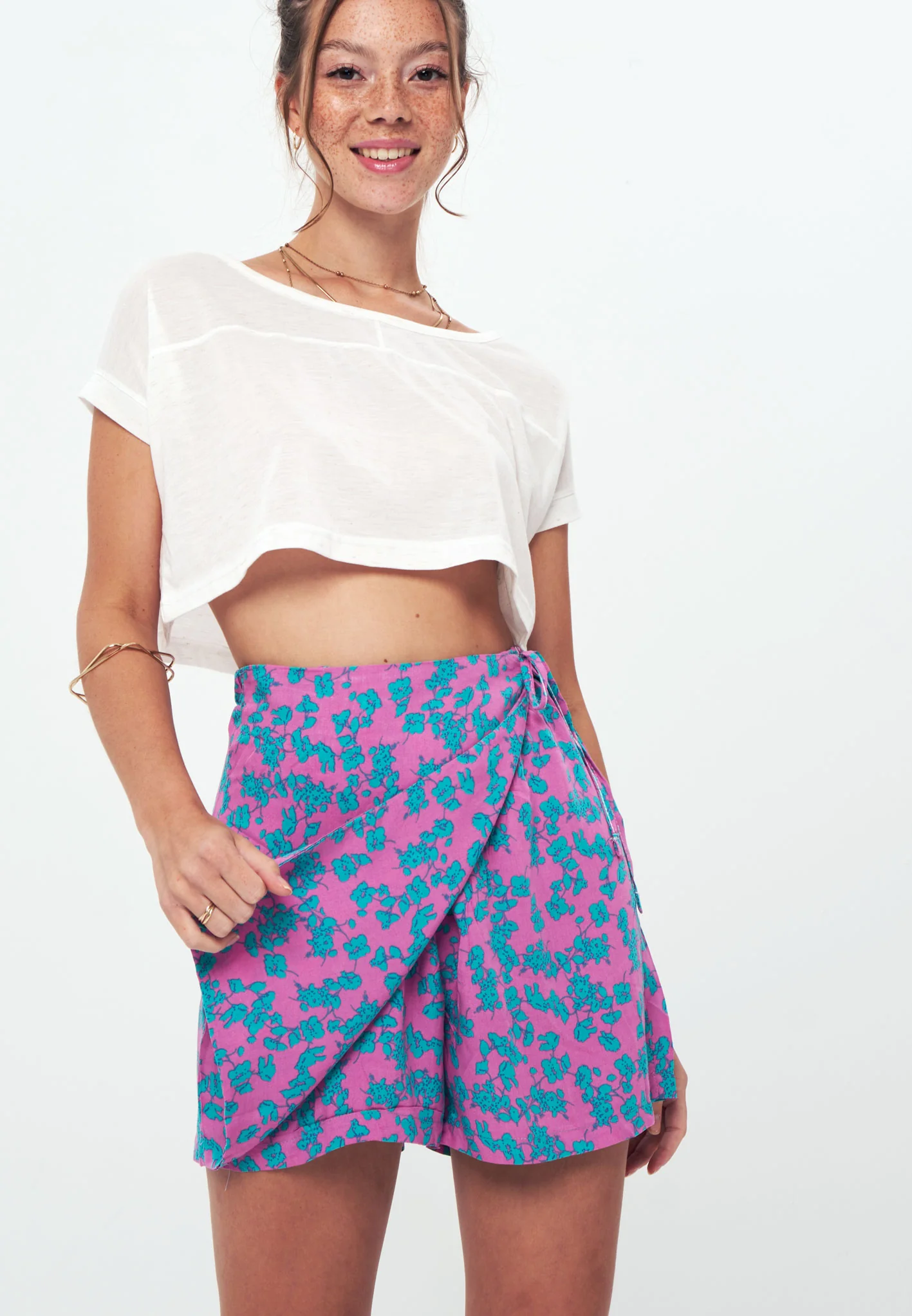 SKORT - Printed Wrap Skirt Short - pink blue - Image 3