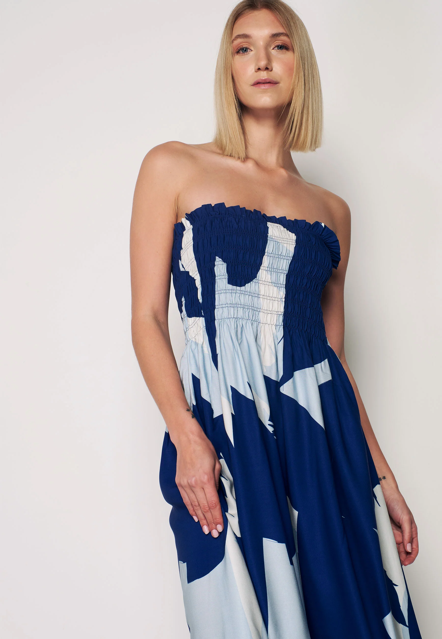 Sleeveless Patterned Sundress - Blue - Image 2